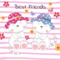 Lovely two cats with text best friends on colored background. Royalty Free Stock Photo