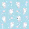 Cute lovely unicorn and magic wand cartoon seamless vector pattern background illustration Royalty Free Stock Photo