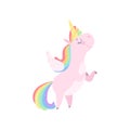 Lovely unicorn with wings, cute fantasy animal character with rainbow hair vector Illustration on a white background Royalty Free Stock Photo