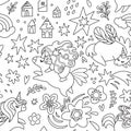 Lovely unicorns seamless pattern for coloring book