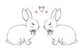 Lovely vector animation rabbit bunny hare with a bow in love is isolated on a white background. Children handwork drawing
