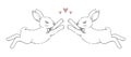 Lovely vector animation rabbit bunny hare with a bow in love is isolated on a white background. Fantastic handwork drawing