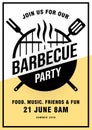 Lovely vector barbecue party invitation design template. Trendy BBQ cookout poster design with classic charcoal grill, fork, Royalty Free Stock Photo