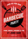 Lovely vector barbecue party invitation design template. Trendy BBQ cookout poster design with classic charcoal grill, fork, Royalty Free Stock Photo