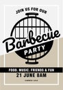 Lovely vector barbecue party invitation design template. Trendy BBQ cookout poster design with classic charcoal grill, fork, Royalty Free Stock Photo