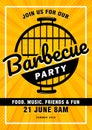 Lovely vector barbecue party invitation design template. Trendy BBQ cookout poster design with classic charcoal grill, fork, Royalty Free Stock Photo