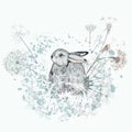 Lovely vector little rabbit with dandelions