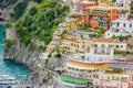 Lovely View from the Cliffside Village Positano, province of Salerno, the region of Campania, Amalfi Coast, Costiera Amalfitana, I