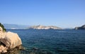 Lovely view on island Prvic while hiking to the lighthouse in Baska island Krk in Croatia Royalty Free Stock Photo