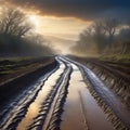 lovely view of the muddy road passing by the magnificently