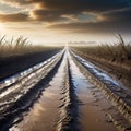 lovely view of the muddy road passing by the magnificently