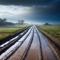 lovely view of the muddy road passing by the magnificently