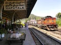 Lovely vintage train in Haputale station, Hill Country, Sri Lanka Royalty Free Stock Photo