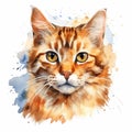 Lovely Watercolor Cat Pose on a White Canvas