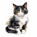 Lovely Watercolor Cat Pose on a White Canvas