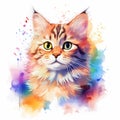 Lovely Watercolor Cat Pose on a White Canvas