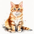 Lovely Watercolor Cat Pose on a White Canvas