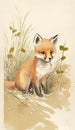 Lovely watercolour painting of a cute fox Storybook generative AI Royalty Free Stock Photo