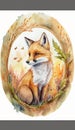 Lovely watercolour painting of a cute fox Storybook image generative AI Royalty Free Stock Photo