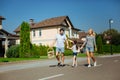 Happy family holding hands and going on a picnic Royalty Free Stock Photo