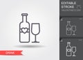 Lovely Wine. Line icon with editable stroke with shadow