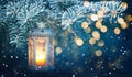 Lovely Winter Christmas Background with Burning Lamp