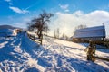 lovely winter scenery of Carpathian village