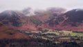 Lovely Winter sunrise landscape image of view from Walla Crag in Lake District towards distant mountains with low cloud