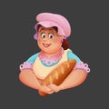 Lovely woman baker with baguette. Vector illustration.