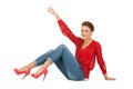 Lovely woman in red blouse and jeans Royalty Free Stock Photo