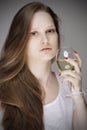 Lovely woman tasting white wine Royalty Free Stock Photo