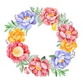 Lovely wreath with peony,rose,leaves,flowers,branches and berries