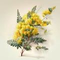 Lovely yellow fluffy mimosa branch isolated on white close-up, beautiful spring background Royalty Free Stock Photo