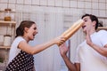 Lovely young happy caucasian couple or lover playful Royalty Free Stock Photo