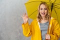 Lovely young woman wearing waterproof coat