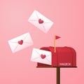 Love letter vector. Mailbox vector. mailbox on pink background.