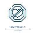 Lovemaking icon. Linear vector illustration from signal and prohibitions collection. Outline lovemaking icon vector. Thin line Royalty Free Stock Photo