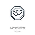 Lovemaking icon. Thin linear lovemaking outline icon isolated on white background from traffic signs collection. Line vector sign Royalty Free Stock Photo