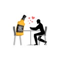 Lover alcohol drink. Man and bottle of whiskey in cafe. Lovers i