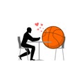 Lover Basketball. ball and guy in cafe. Lovers in restaurant. Romantic date. Love sport play game