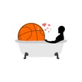 Lover Basketball. Man and ball in bath. Joint bathing. Passion f