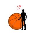 Lover basketball. Man and ball. I love sport game. Lovers embrace. Romantic date