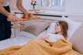 The lover brings a breakfast to his girlfriend, surprising her on the day of the lovers, she is very happy