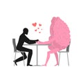 Lover in cafe. Man and hot dog is sitting at table. Royalty Free Stock Photo