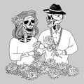 Lover couple sugar skull day of the dead, vector hand drawn