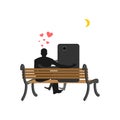 Lover of gadgets. Man and smartphone Sitting on bench. Always to