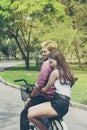 Lover with happy time on bike