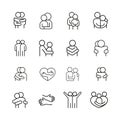 Lover, hug, friendship, relationship icon set in thin line style