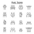 Lover, hug, friendship, relationship icon set in thin line style