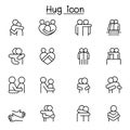 Lover, hug, friendship, relationship icon set in thin line style